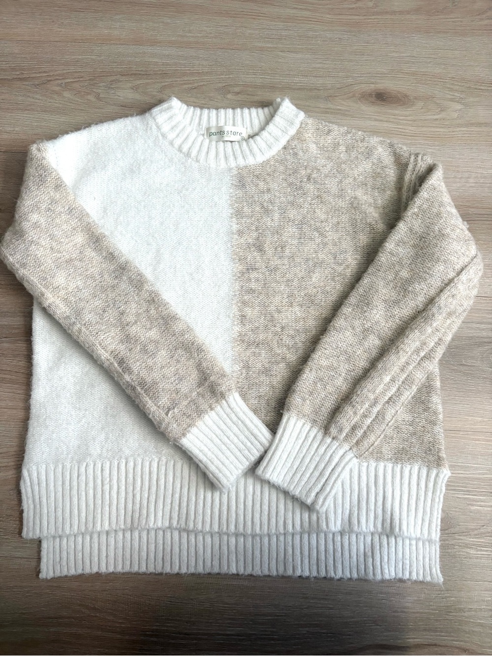 Two-Tone Cream & Beige Colorblock Sweater